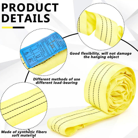 Close-up of 4 Pack 4 Foot Heavy Duty Polyester Endless Loop Round Lift Slings For Hoist Towing And Moving Furniture Rigging Gear 8400 Lb Vertical