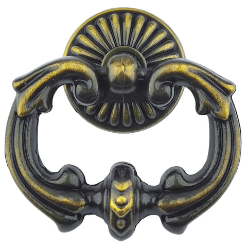 Pack Of 4 Large Drop Cabinet Pulls Two And A Half Inch Ring Dresser Knobs Vintage Style Dark Antique Brass Hardware Close-up