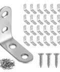 24 Pack Heavy Duty L Brackets With Screws Rust Resistant Stainless Steel Corner Brace, including screws for shelving support.