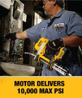 Technician using 20V Max Cordless Grease Gun Kit With 4.0Ah Battery and Charger in industrial setting.