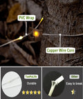 Close-up of All In One Solar Camping Lantern And String Lights With 150 Warm White LEDs showing copper wire core and PVC wrap