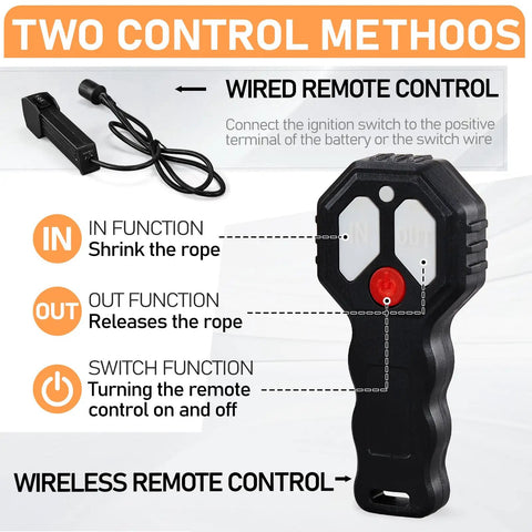 4500lb Electric Winch With Synthetic Rope For Off Road Recovery 12V DC Motor With Serious Torque 185 To 1 Gear Ratio Three Stage Planetary Drive Auto Braking For Power Outages 41.3 Ft Rope wired and wireless remote controls