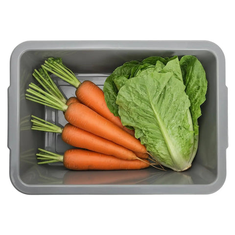 Six Pack Plastic Bus Tubs 8L Capacity For Restaurant And Food Service Use with carrots and lettuce inside