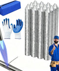 Powder Core Aluminum Welding Rods For Low Temperature Brazing And Easy DIY Repairs No Brainer Flux Core Aluminum Brazing Rods For Aluminum Copper And Iron Universal Compatibility 12 Pieces. Image with gloves, a torch, blue bag, and a person.