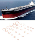 568 Piece Copper Washers Set With 30 Sizes M5 To M28 For Oil Drain Plugs And Gasket Seals displayed on white background near cargo ship