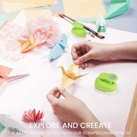 Hands using All In One Circle Punch Set For Scrapbooking And DIY Card Making Includes Five Sixteenth Inch Five Eighths Inch And One Inch Hole Punches.