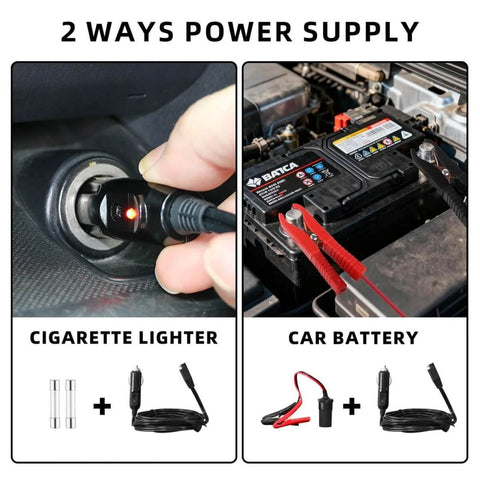 Electric Car Jack 5 Ton Hydraulic Floor Jack With Electric Impact Wrench Tire Inflator And LED Light Fast Lift From 6.1 To 17.7 Inches Emergency Roadside Tire Changing Kit For SUV Sedan Truck with cigarette lighter and car battery power supply options.