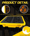 Drum Spill Containment Pallet with Drain, heavy duty leakproof platform, ideal for industrial storage, 26.4x26.4 inches.