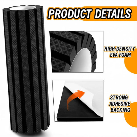Garage Wall Protector Bumpers In Black Foam, Two Pack. High-density EVA foam with adhesive backing detail shown.