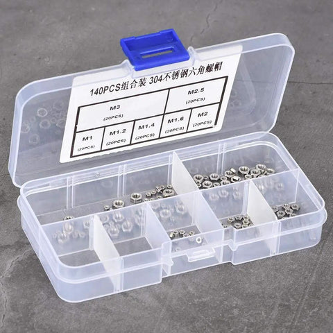 140 Piece Hex Nut Set In 304 Stainless Steel With M1 M1.2 M1.4 M1.6 M2 M2.5 M3 Sizes Seven Types Of Hex Nuts