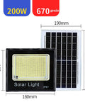 JUDYSSY Solar Garden Outdoor Lights 200W with solar panel, IP67 waterproof, dimensions 190mm x 240mm, black color.