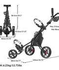Ultra Lightweight Aluminum 3 Wheel Golf Push Cart With Quad Fold Frame EVA Wheels and adjustable handle illustration