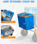 Close-up of a large detachable cooler bag for the Heavy Duty 3 In 1 Love Seat Wagon Cart, showing details and size measurements.