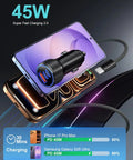 Hella Fast 93W Usb C Car Charger With 45W And 30W Pps Ports Pd3.0 Quick Charge For Iphone 17 16 15 Pro Max Galaxy S26 S25 S22, charging mobile devices.