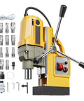 Heavy Duty Portable Magnetic Drill Press With 1400 Watt Copper Motor and Badass Magnetic Hold for Smooth Metal Core Cutting Up to One Point Six Inches Deep Includes Eleven High Speed Steel Hole Saw Bits For Rock Solid Steel Plate Drilling On Site.