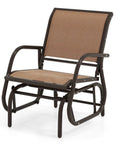 Comfy Outdoor Swing Glider Chair With Iron Frame And Cushioned Fabric Non Slip Feet Patio Rocker For Porch Garden And Backyard Lounging