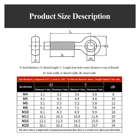 304 Stainless Steel Shoulder Eye Bolt M20 Heavy Duty Lifting Eyebolt For Industrial Machinery And Rigging High Strength Forged Steel Safe Load Bearing Quick Install Durable Lift Tool 1 Pcs, size chart