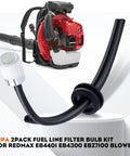 Go To Fuel Line Primer Bulb Kit For RedMax Trimmers And Leaf Blowers, shown with fuel line assembly and leaf blower in background.