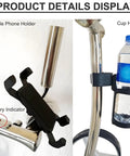 Electric Golf Push Cart With Wireless Remote And Three Wheel Frame for Mobile phone holder and cup holder details.