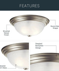 Three Light Flush Mount Ceiling Light in Brushed Nickel With Clear Satin Etched Glass, 15.25 Inch Wide, round base