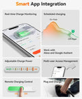 Smart app integration for Level 2 50 Amp EV Charger EVSE with J1772 connector, remote control, and scheduling features.