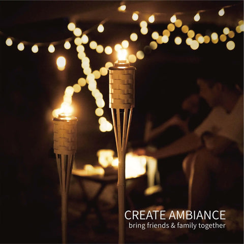 Faux Bamboo Outdoor Torches 4 Pack Sundried Color 60 Inch Tall Island Citronella Torches For Backyard Lighting at night event