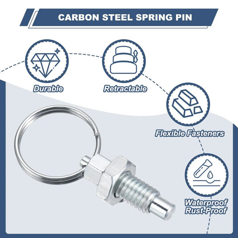 2 Pack Rugged Built To Last Spring Plunger With Pull Ring M8x1.25 Carbon Steel Indexing Plunger Retractable Manual Plungers For Molds, Cabinets, And Industrial Equipment, close-up