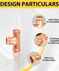 Rock Solid 100 Pack Copper Press Equal Tee Fittings For 1 Inch Plumbing Tubing detail image highlighting design features.