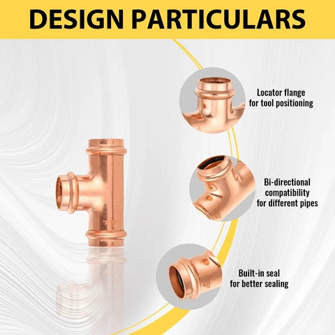 Rock Solid 100 Pack Copper Press Equal Tee Fittings For 1 Inch Plumbing Tubing detail image highlighting design features.