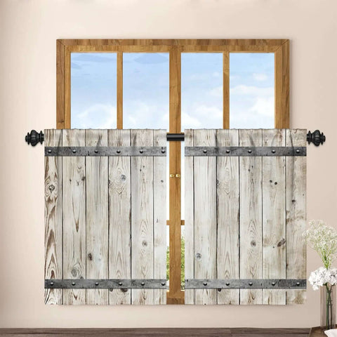Rustic Barn Door Style Kitchen Curtains 2 Panels 26 By 36 Inch Linen Fabric Cozy Drape For Farmhouse Windows Over Sink