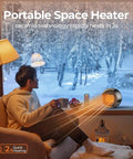 Portable 500W PTC Ceramic Space Heater For Indoor Use, Quiet Fast Heating, shown warming living room by window