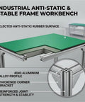 Heavy Hitter Anti Static Mobile Workbench Aluminum Utility Cart with ESD rubber surface and reinforced frame for electronics repair.