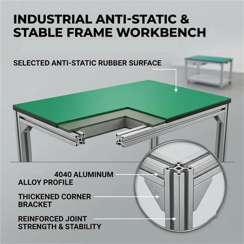 Heavy Hitter Anti Static Mobile Workbench Aluminum Utility Cart with ESD rubber surface and reinforced frame for electronics repair.