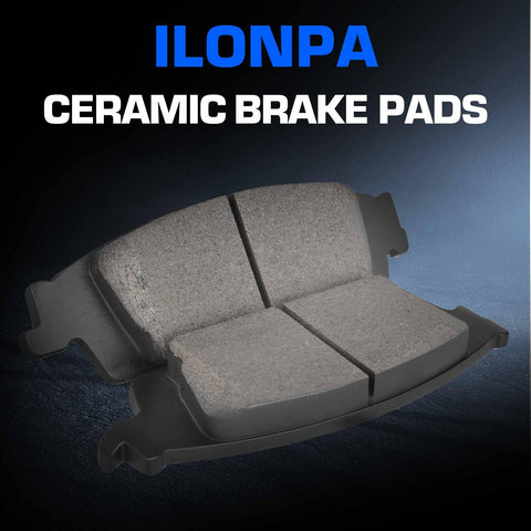 ILONPA ceramic brake pads set; gray friction material, two pads visible (front view)