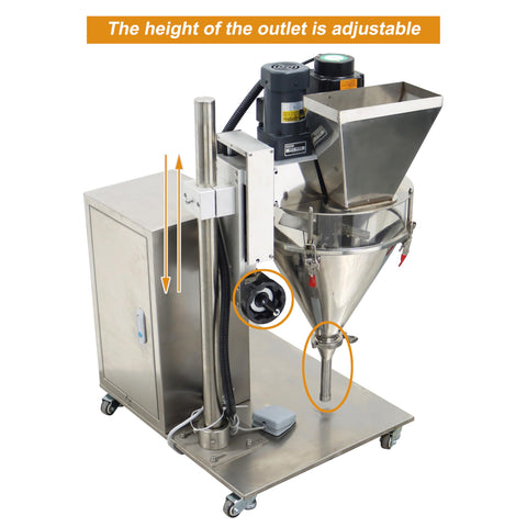 No Sweat Plug And Play Semi Automatic 10 To 200 Gram Powder Filler Machine With Clear Viewport And Mixer, adjustable height outlet