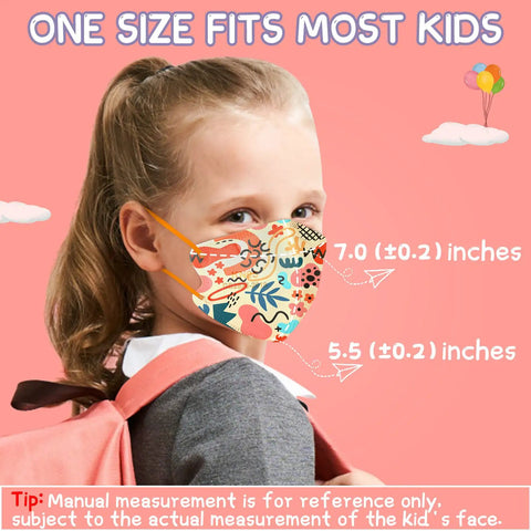 Kids KN95 Face Masks Pack 30 Pcs 5 Layer Disposable Protective Masks Small Size With Elastic Earloops for children wearing graffiti design mask.