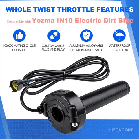 Full Twist Throttle Handle With Rolling Bearing And Cable Kit For IN10 Valtinsu Strike Shadow SX Electric Dirt Bike Includes Male Connector Black Built