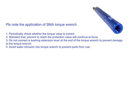 Pro Grade SMA Torque Wrench Set For RF Connectors, 8mm Opening, 0.9 Nm Calibrated Torque, 2 Pack With 8mm And 5/16 Inch Heads, Compatible With SMA 3.5mm And 2.92mm Adapters, Portable Spanner For Pros, Blue blue SMA torque wrench head with usage notes