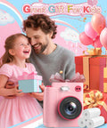 Kids Camera Instant Print 1080P HD Digital Cam For Ages 3 To 12 Boys And Girls, pink camera with gift boxes and paper rolls