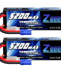 2S LiPo Battery 7.4V 5200mAh 80C Hard Case EC5 Plug For 1/8 1/10 RC Cars Twin Pack