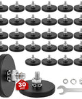 All In One 30 Pack Rubber Coated Magnets With Quarter Inch Bolts Washers And Nuts 30 Lb Each Heavy Duty Mounting Kit For Home Garage Workshop Built To Last Neodymium Magnetic Mounting Hardware For Multiple Points, 30 black rubber-coated magnets with bolts, washers and nuts