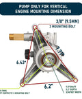 Diagram of Seven Eighth Inch Shaft Vertical Pressure Washer Pump Replacement 3400 PSI with dimensions and mounting instructions.