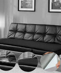 Leather Repair Patch 24 By 54 Inch Self Adhesive Leather Tape Large Vinyl Patch Kit For Couches Car Seats Chairs And Furniture Black Durable Scratch Resistant Waterproof Go To Quick Fix applied on a black couch.