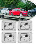 Heavy Duty Stainless Steel Flush Mount D Rings Anchors for securely holding cargo on a trailer with cars.