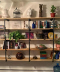 Industrial Iron Pipe Shelf Kit With 5-Tier Wall Mount Brackets, 56 Inch Tall, 12 Inch Deep Black Open Shelving With Décor
