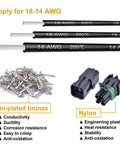 Waterproof 2 Pin Automotive Connector Kit 20 Sets For 18 14 AWG Wiring DIY Friendly Includes Male And Female Terminals With Silicone Seal Weather Pack Style Electrical Connectors For Cars Trucks Boats And More with tin-plated bronze terminals and nylon connectors