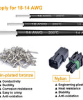 Twippo Weather Pack Connectors 18-14 AWG Kit With 26 Sets Includes Waterproof Sealed Terminals And Housings Perfect For Auto Electrical Repairs And Custom Wiring Job That Need Reliable Heavy Duty Connection. 18-14 AWG wire, tin-plated bronze terminals and nylon housings