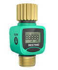Heavy Duty Brass Inlet And Outlet Water Flow Meter With LCD Readout for Garden Hose, RV, Lawn Sprinkler, Front View