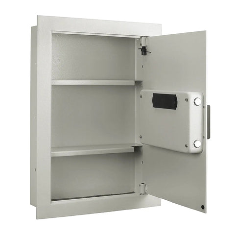 Open in wall safe for home or biz with LED keypad and two manual override keys big interior for cash jewelry passports and more discreet