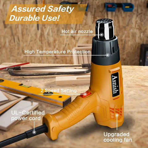 Heavy Duty 1850W Hot Air Gun Kit With Dual Temperature 572 To 932 F featuring ergonomic handle and labeled components